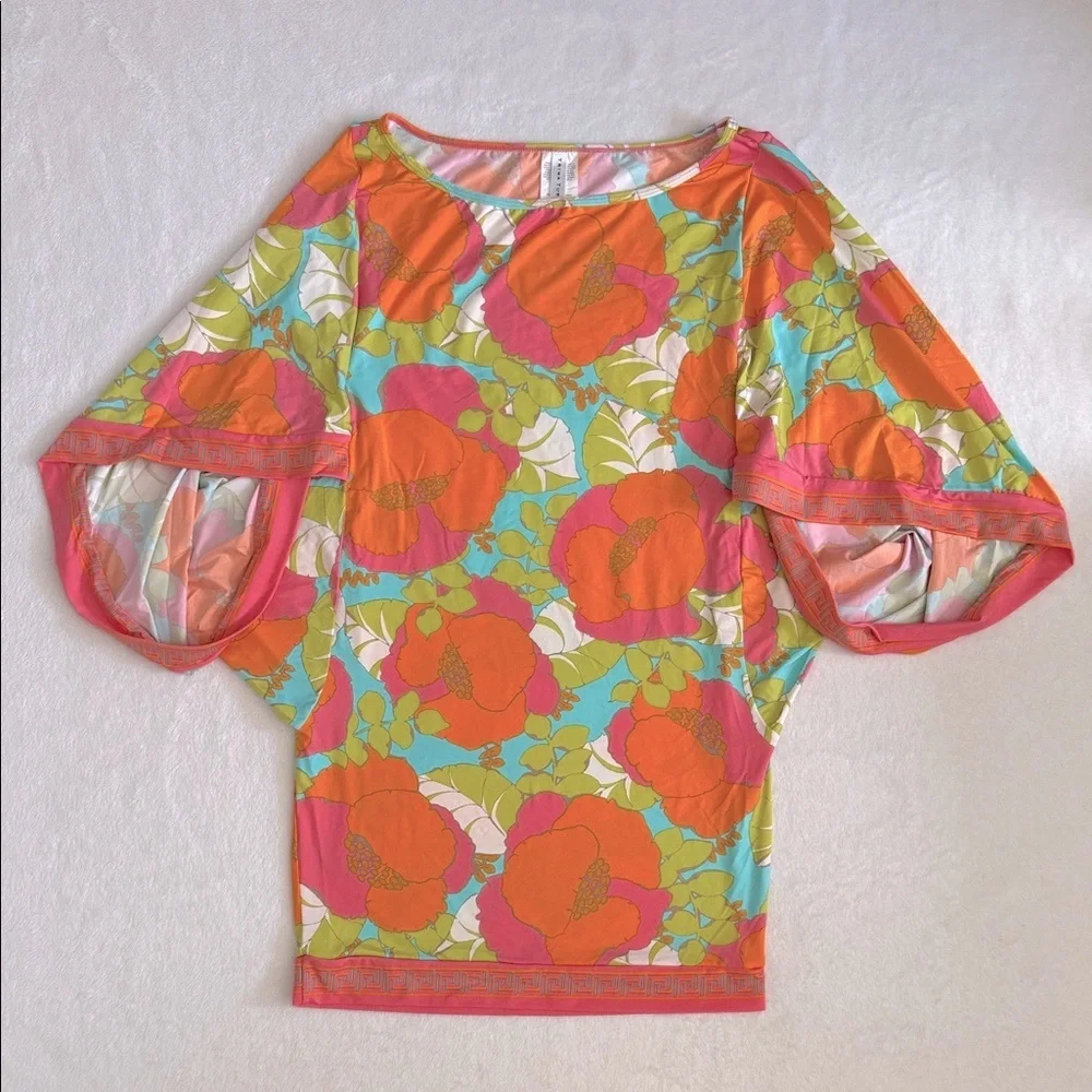Trina Turk | Playa De Flor Tropical Floral Print Tunic Coverup Mini Dress (M) - Picture 3 of 16